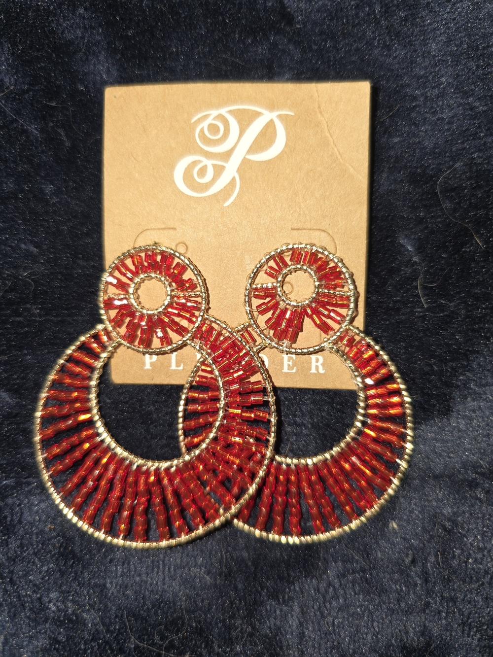 Red Beaded Hoop Statement Earrings by